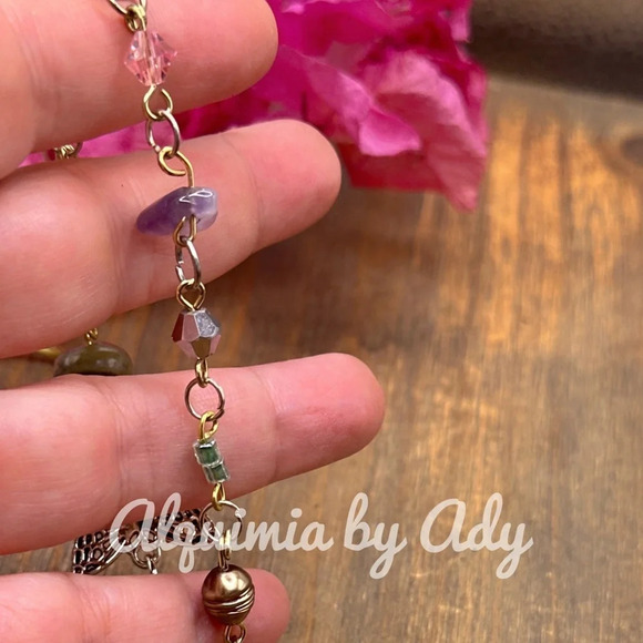 Rainbow multicolored multi stone chips beaded bracelet butterfly charm - Picture 3 of 5